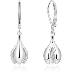 Dainty Silver- Floral Leverback Dangle Drop Hypoallergenic Earring for Women